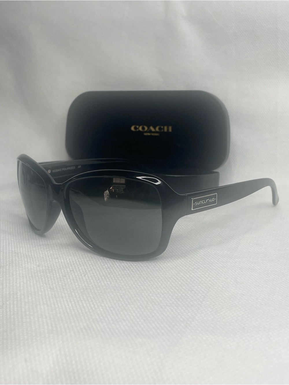 Suncloud Mosaic Polarized Sunglasses Womens Bug Eye Black Frame Smoke Lenses